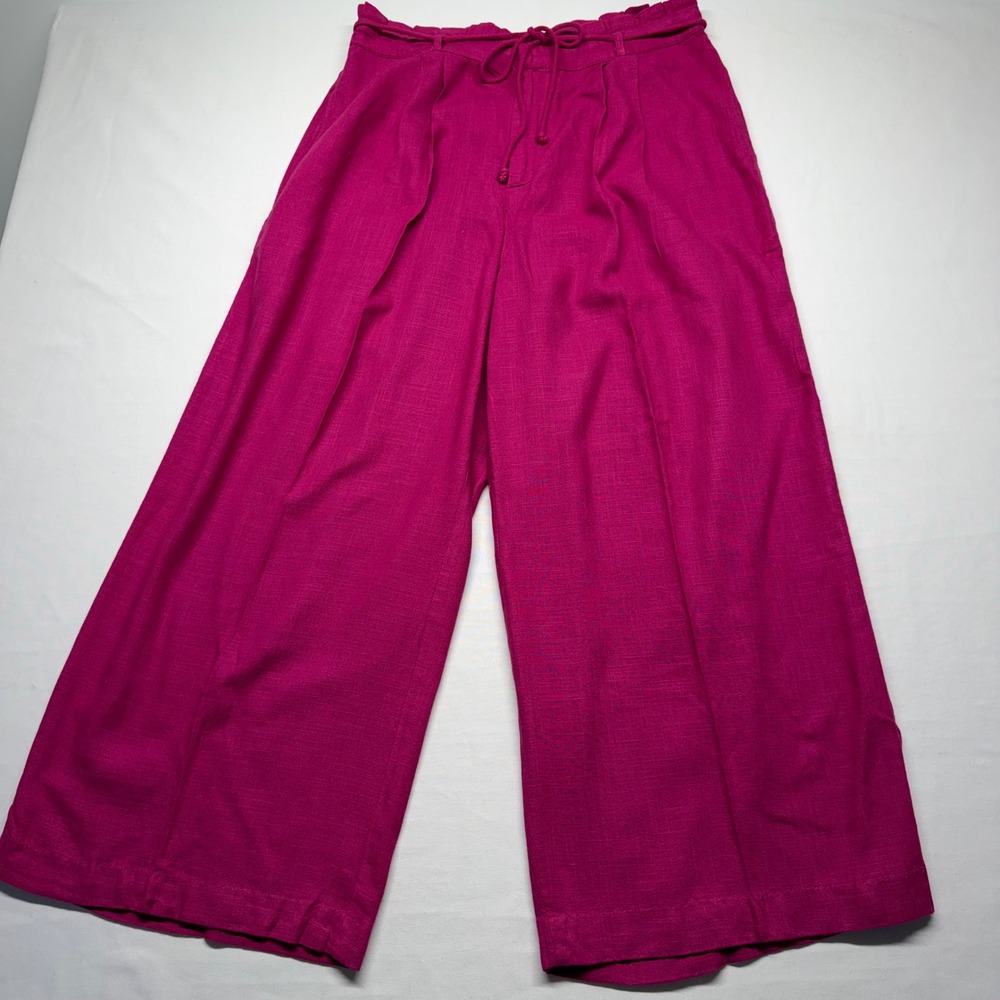 L.O.V Fuchsia Barbiecore Wide Leg Linen Blend Culotte Pants Size 30 Resort